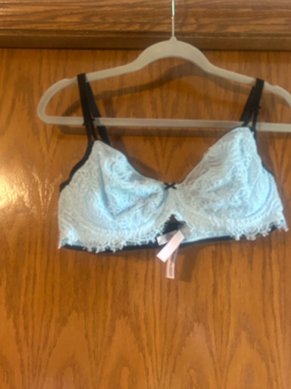 Victoria's Secret Pale Blue Lace Bralette with Black Accents